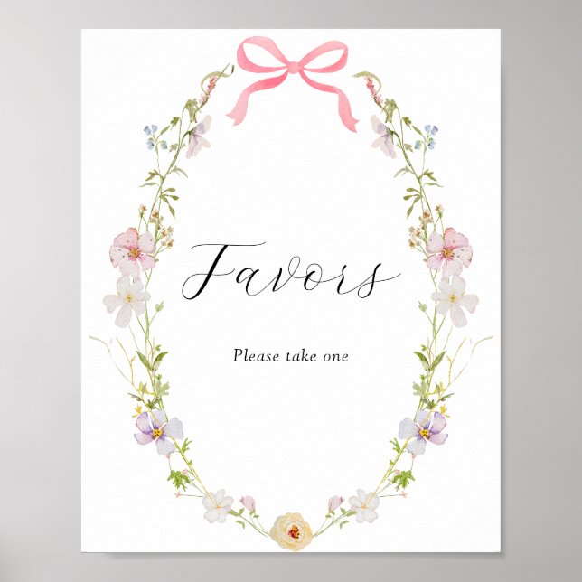 Pink Wildflower Bow Favors Sign (Front)