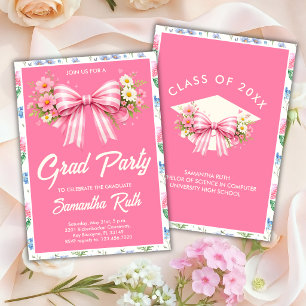 Pink Wildflower Bow Graduation Party Invitation