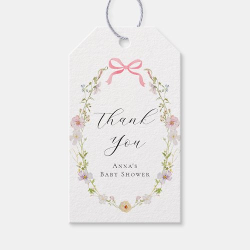 Pink Wildflower Bow Thank You Gift Tags