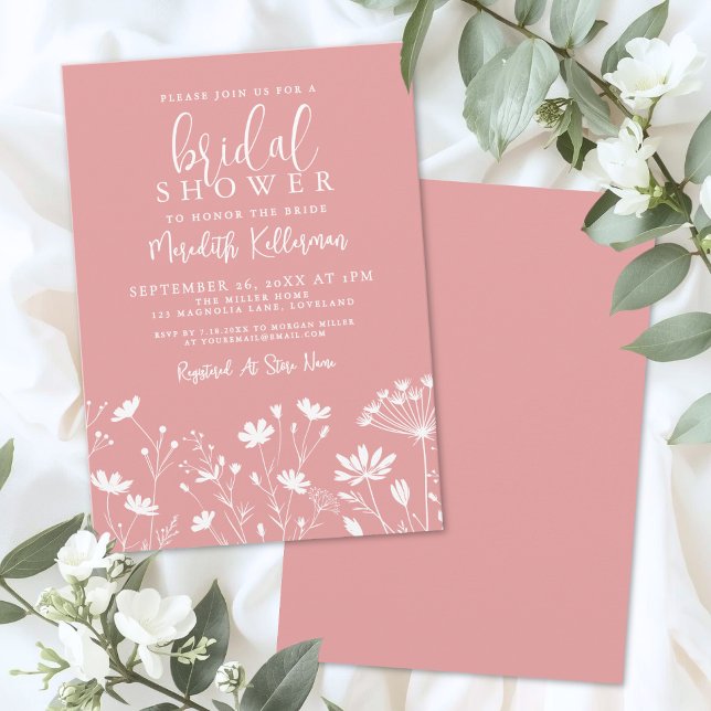 Pink Wildflower Bridal Shower Invitation (Pink Wildflower Bridal Shower Invitation)