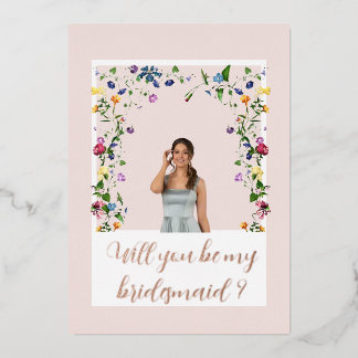 Pink Wildflower Bridesmaid Foil Invitation
