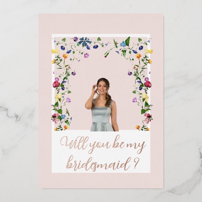 Pink Wildflower Bridesmaid Foil Invitation (Front)