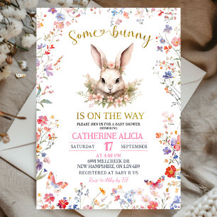 Pink Wildflower Bunny Baby Shower Invitation