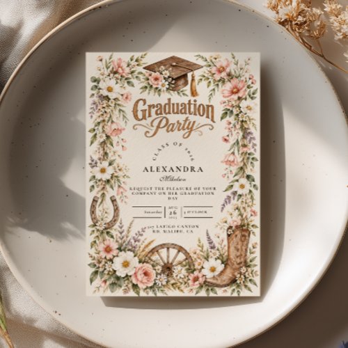 Pink Wildflower Cowgirl Graduation Invitation