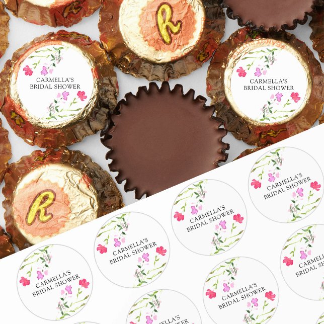 Pink Wildflower Dainty Personalized Reese's Peanut Butter Cups (Personalized candy favors from my Pink Wildflower Bridal Shower collection)