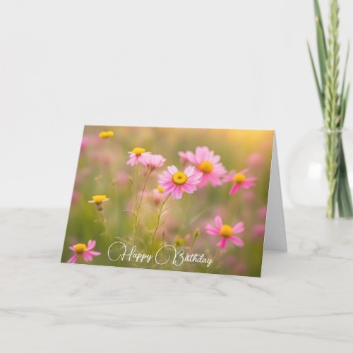 Pink Wildflower Daisies Birthday Card