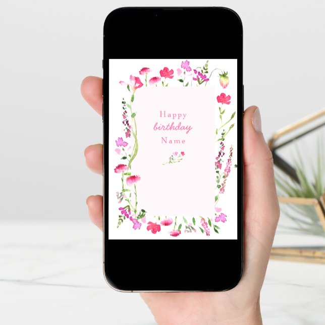 Pink Wildflower Delicate Floral Birthday Card (Front Digital)