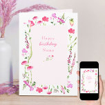 Pink Wildflower Delicate Floral Birthday Card<br><div class="desc">Simple and delicate, this pretty pink wildflower birthday card is decorated inside and out with watercolor wild flowers. You can personalize the front and the message inside. The elegant feminine typography on the front currently reads Happy Birthday Name and you can edit this with either a name or relation (ie...</div>