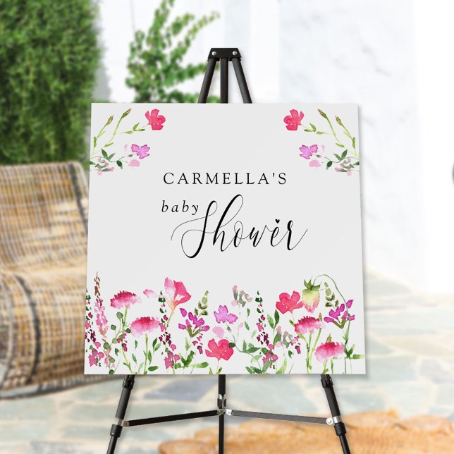 Pink Wildflower Editable Shower Welcome Easel Foam Board (Creator Uploaded)