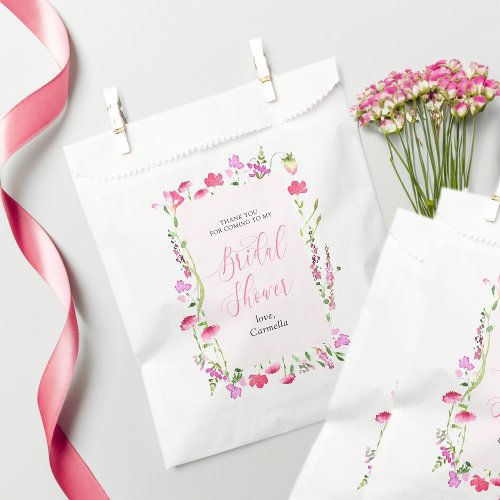 Pink Wildflower Elegant Script Bridal Shower Favor Bag