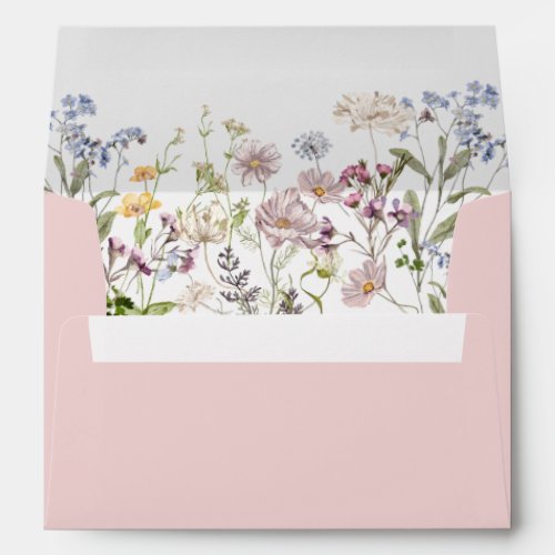 Pink Wildflower Envelope Return Address Elegant