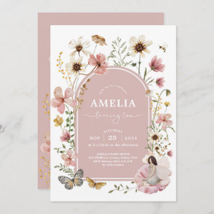 Pink Wildflower Fairy 2nd Birthday Garden Party Invitation