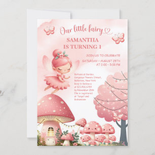 Pink Wildflower Fairy First Birthday Garden Party Invitation