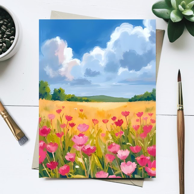 Pink Wildflower Field Floral Watercolor Card (Creator Uploaded)