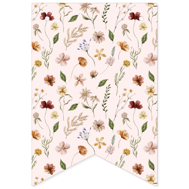 Pink Wildflower First Birthday Garden Bunting Flag (First Flag)
