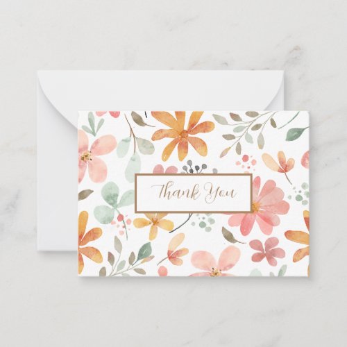Pink Wildflower Flat Thank You Note Card