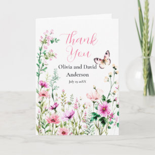 Pink Wildflower Floral Anniversary Thank You Card