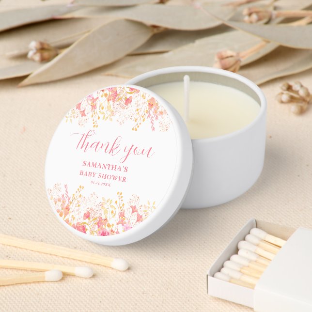 Pink Wildflower Floral Baby Shower Mini Candle Favors (Insitu)