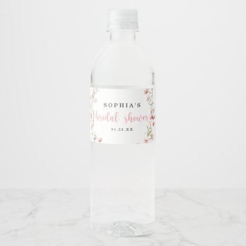 Pink Wildflower Floral Bridal Shower Favors  Water Bottle Label