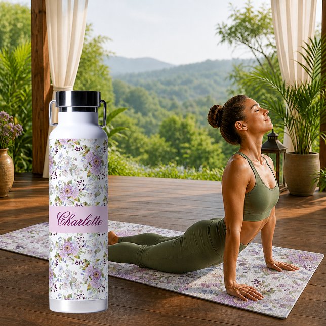 Pink Wildflower Floral Chic Monogram Style Water Bottle (Pink Wildflower Floral Chic Monogram Style Water Bottle)