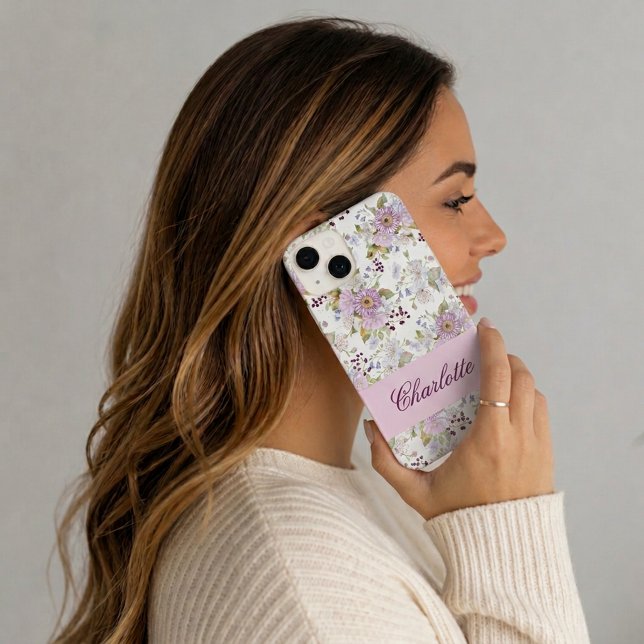 Pink Wildflower Floral Chic Name Style iPhone Case (Pink Wildflower Floral Chic Name Style iPhone Case)