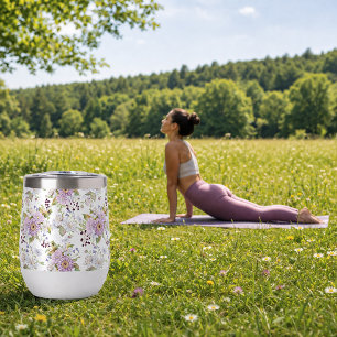 Pink Wildflower Floral Feminine Design Thermal Wine Tumbler