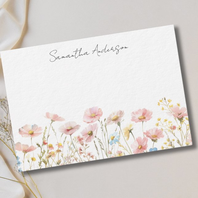 Pink Wildflower Floral Personalized  Note Card (Creator Uploaded)
