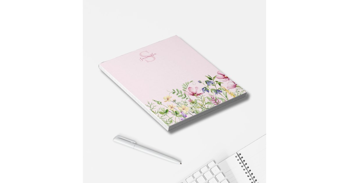 Pink Wildflower Floral Personalized Notepad | Zazzle