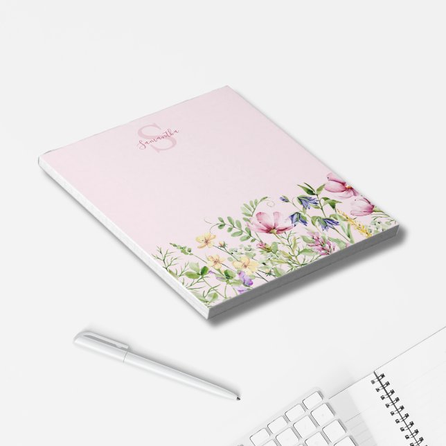 Pink Wildflower Floral Personalized Notepad (Creator Uploaded)