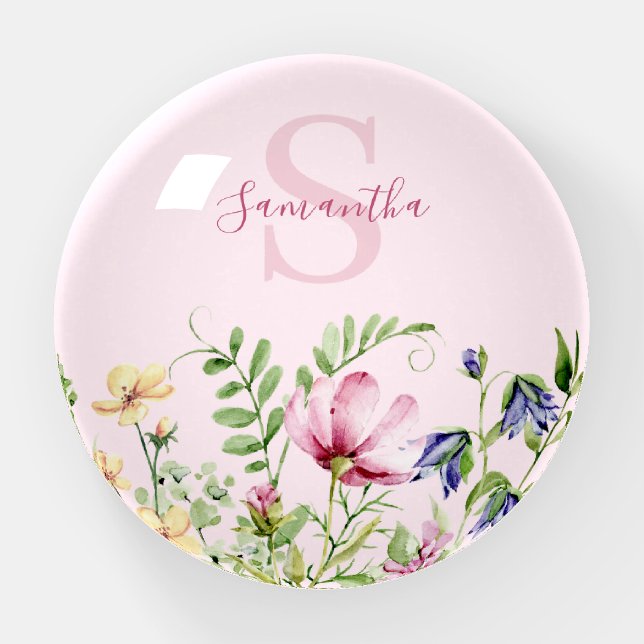 Pink Wildflower Floral Personalized Paperweight (Front)