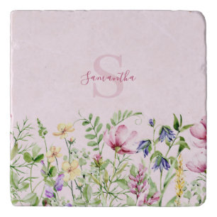 Pink Wildflower Floral Personalized Trivet