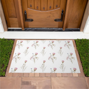Pink Wildflower Floral Watercolor Doormat