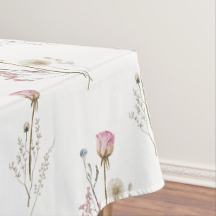 Pink Wildflower Floral Watercolor Tablecloth