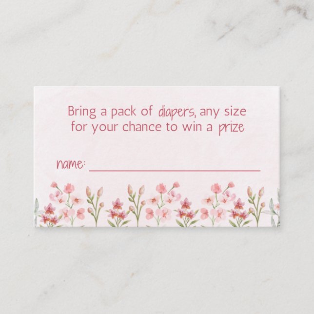 Pink Wildflower Garden Diaper Raffle Enclosure Card (Front)