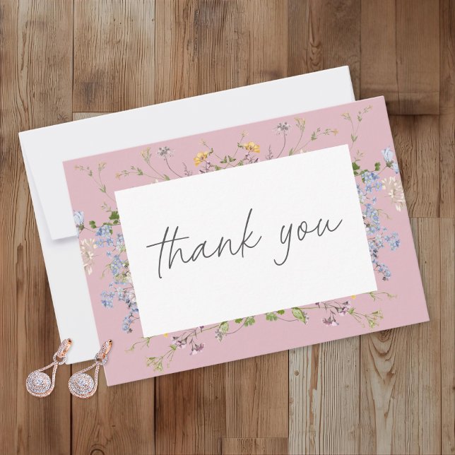 Pink Wildflower Garden Elegant Wedding Thank You Card (Creator Uploaded)