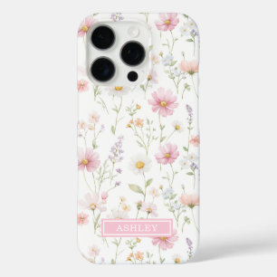 Pink Wildflower Garden Monogrammed iPhone 16 Pro Case