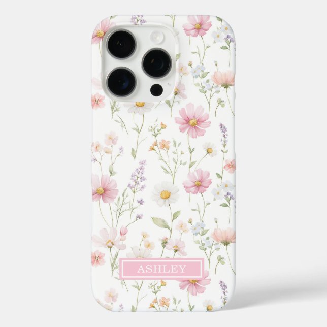 Pink Wildflower Garden Monogrammed Case-Mate iPhone Case (Back)