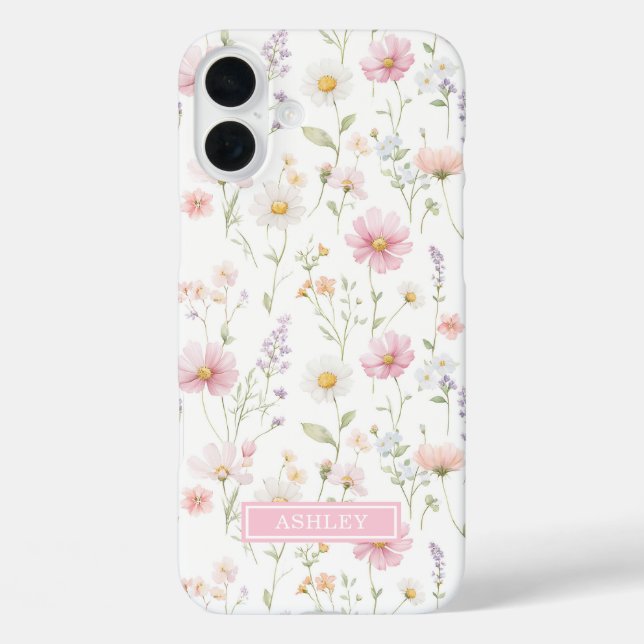 Pink Wildflower Garden Monogrammed Case-Mate iPhone Case (Back)