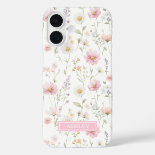 Pink Wildflower Garden Monogrammed iPhone 16 Case