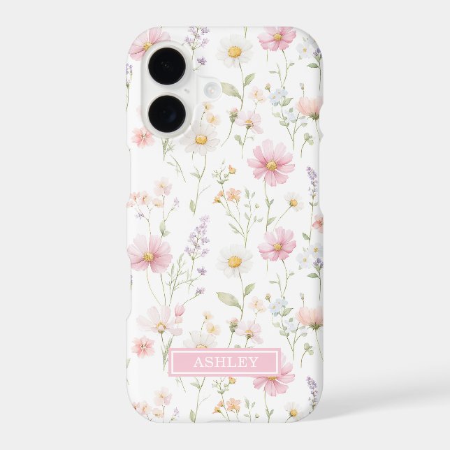 Pink Wildflower Garden Monogrammed Case-Mate iPhone Case (Back)