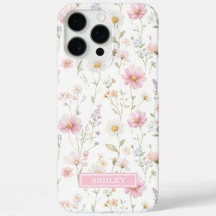 Pink Wildflower Garden Monogrammed iPhone 16 Pro Max Case