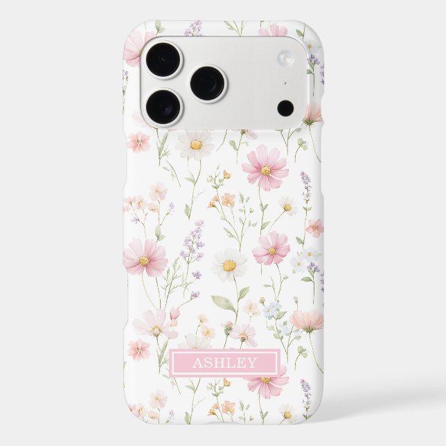 Pink Wildflower Garden Monogrammed Case-Mate iPhone Case (Back)