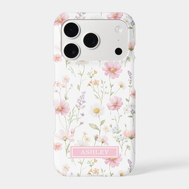Pink Wildflower Garden Monogrammed Case-Mate iPhone Case (Back)
