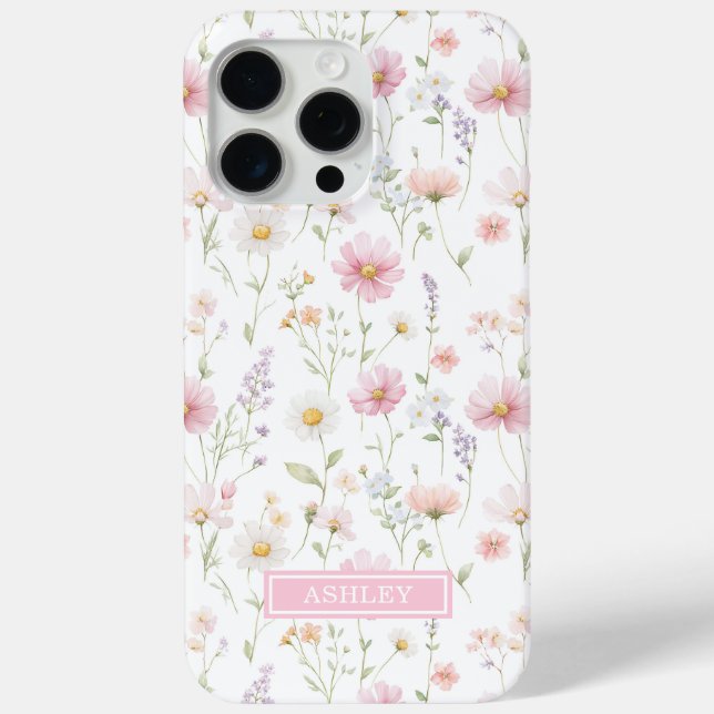 Pink Wildflower Garden Monogrammed Case-Mate iPhone Case (Back)