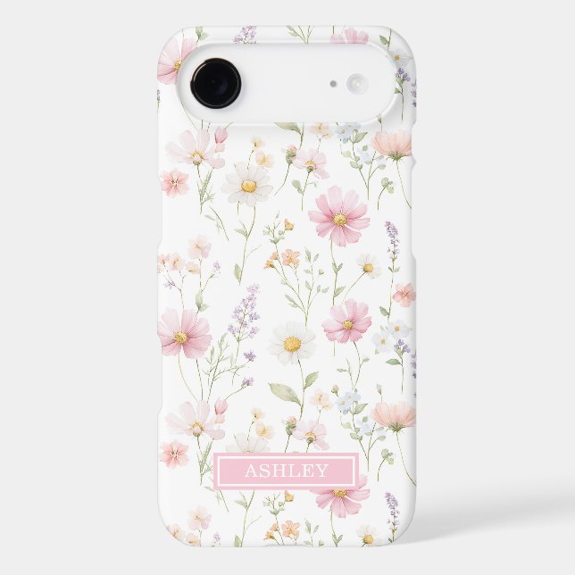 Pink Wildflower Garden Monogrammed Case-Mate iPhone Case (Back)