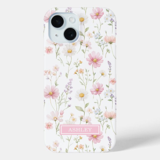 Pink Wildflower Garden Monogrammed Case-Mate iPhone Case (Back)