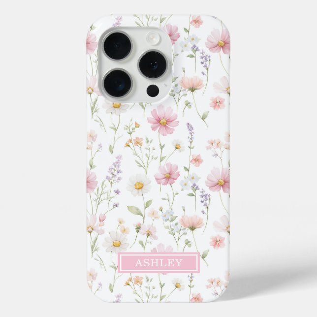 Pink Wildflower Garden Monogrammed Case-Mate iPhone Case (Back)