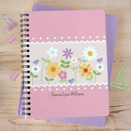Pink Wildflower Garden Monogrammed Notebook