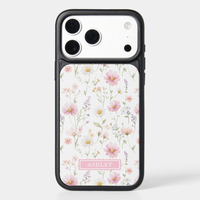 Pink Wildflower Garden Monogrammed Otterbox iPhone Case (Back)