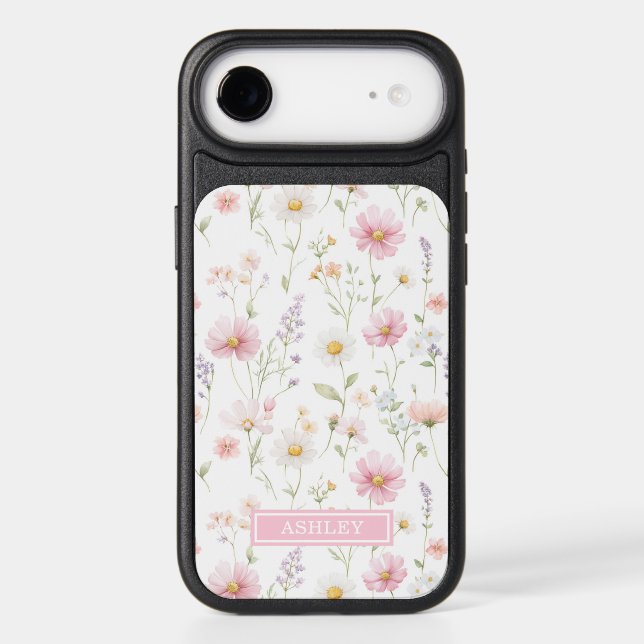 Pink Wildflower Garden Monogrammed Otterbox iPhone Case (Back)